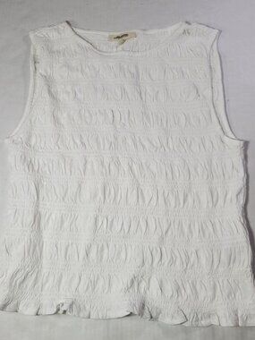 Madewell Women White Cotton Linen Blend Sachi Smocked Tank Top Size M
